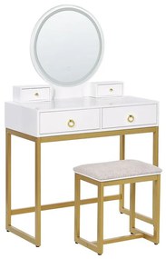 Toaletný stolík so 4 zásuvkami a LED zrkadlom biela/zlatá AUXON Beliani