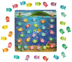 KIK Drevená magnetická hra na lov rýb Montessori 3v1 - abeceda, počítanie a tvary