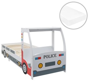 Detská posteľ v tvare policajného auta penový matrac 90x200 cm