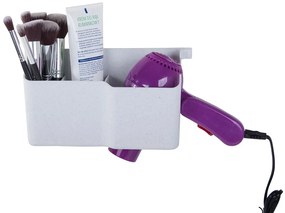 VERK GROUP Nástenný držiak na fén s organizérom s 3 priehradkami a háčikmi, biely