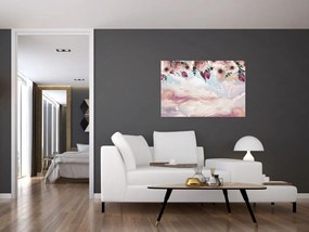 Obraz ružových kvetov s ružovým mramorom (90x60 cm)
