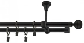 Dekorstudio Stropná dvojradová garniža guľa OPTIC čierna-matná 19mm Dĺžka: 260cm, Typ príslušenstva: Krúžky tiché so štipcami