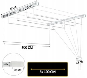 Erga Erga, stropný vešiak na sušenie bielizne 5x100 cm, biela, ERG-SEP-10SUSSUF5PP10