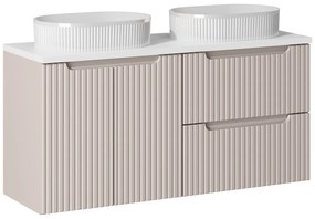 Závesná skrinka Nova Cashmere Beyond s doskou a umývadlami 120 cm kašmírová