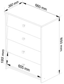 Botník Rubin 66 cm - 4 dvierka biely