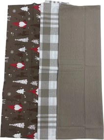Bavlnené utierky na riad Vianočné Christmas hnedé 45x70cm 3ks TiaHome