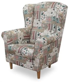 Kondela Kreslo, ušiak s taburetom, patchwork Viorica 1 látka, ASTRID