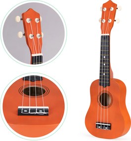 ECOTOYS detské drevené ukulele 4 nylonové struny, 12 pražcov, pre 3+ rokov