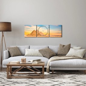 Obraz egyptských pyramíd (s hodinami) (90x30 cm)