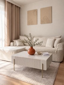 Konferenčný stolík so zásuvkami Malmi 100 cm - kašmír / crema bianca / zlaté nožičky