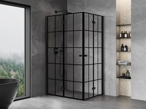 Mexen Mist-F Duo, skladací sprchový kút 85 x 70 cm, číre sklo-čierna mriežka, 8A6-085L-070P-70-77