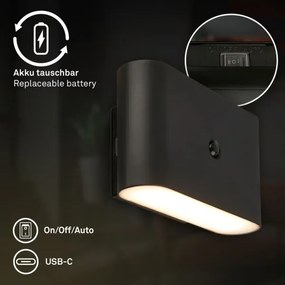 Briloner 3878015 - LED nabíjateľné nástenné svietidlo so senzorom CHAT LED/3W/5V 2000 mAh čierna