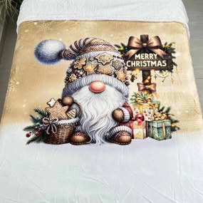 Vianočná deka luxury baranková z mikroplyšu Gnome gold 150x200cm