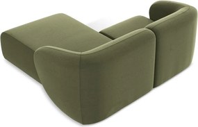 Zelená zamatová rohová pohovka (pravý roh/s leňoškou) Lani – Makamii