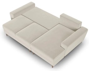 Béžová zamatová rozkladacia/s úložným priestorom rohová pohovka (pravý roh/s leňoškou) Kyoto – Cosmopolitan Design