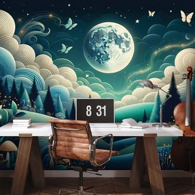 Tapeta nočná rozprávková krajina a lietajúce motýle