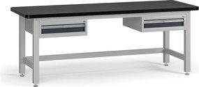 Pracovný stôl do dielne G4 s 2 závesnými boxami na náradie, MDF + PVC doska, 2 zásuvky, 2100 x 750 x 800 mm, grafit