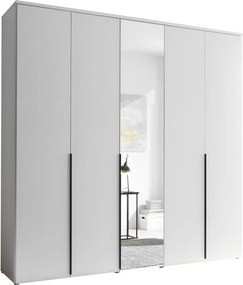 Šatníková skriňa so zrkadlom Kevo, 225 cm, biela