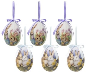 6ks dekorácie závesné vajíčko s zajačikmi Spring Egg - Ø 7*10 cm