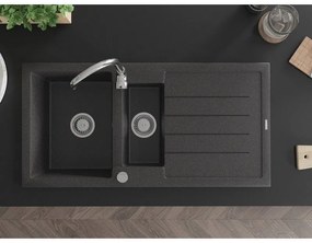 Mexen Andres 1,5-komorový granitový kuchynský drez s odkvapkávačom 100x50 cm a kuchynská batéria Telma, čierna-škvrnitá, 6515-76-670200-00