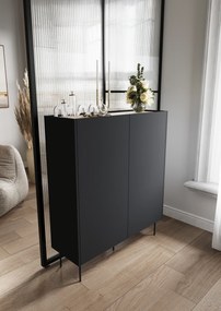Vysoká komoda Desin 120 cm s dvoma dverami a skrytými zásuvkami - čierny mat / dub nagano
