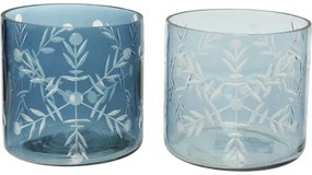 Svietnik na čajové sviečky sklenený s vločkou Ø7,5x8 cm modrý mix druhov
