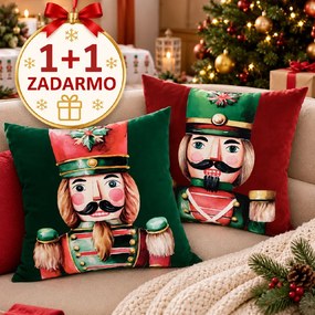 1+1 ZADARMO Obliečka na vankúš Velvet Luskáčik červený + zelený 45x45 cm