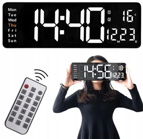 Verk 27453 Multifunkčné nástenné digitálne hodiny s teplomerom čiernej