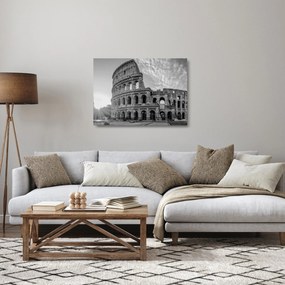 Sklenený obraz - Koloseum v Ríme, čiernobiele (70x50 cm)