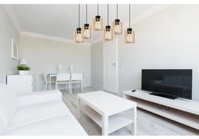 Závesné svietidlo Timber 7, 6x drevené tienidlo