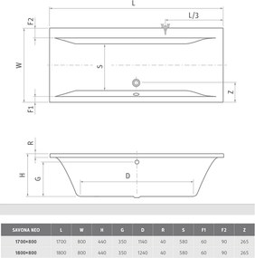 Roth Obdĺžniková akrylátová vaňa SAVONA NEO ROTH-Variant: rozmery: 170x80 cm - (SAVONA NEO 170 - 9290000)