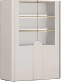 Vitrína Amilio 100 cm dvojdverová - kašmír / olejovaný dub / úchyty kašmír