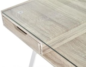 PISACÍ STÔL BASILE DUB SONOMA BIELY + SKLO 120 cm