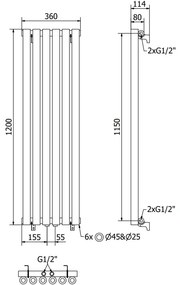 Mexen Nevada, vykurovacie teleso 1200 x 360 mm, 483 W, čierna, W201-1200-360-00-70