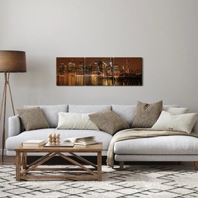 Obraz nočného mesta (s hodinami) (90x30 cm)