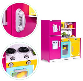 Veľká drevená kuchynka pre deti, farebná otváracia chladnička, rúra, mikrovlnka ECOTOYS