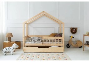 Domčeková detská posteľ z borovicového dreva s úložným priestorom a výsuvným lôžkom v prírodnej farbe 90x190 cm Mila RMW – Adeko
