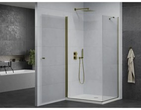 Mexen Pretoria sprchovací kút 90 x 70 cm, 6mm sklo, zlatý profil-číre sklo + slim sprchová vanička 5cm, 852-090-070-50-00-4010