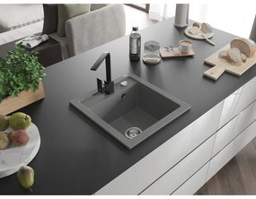 Mexen Vito, 1-komorový granitový drez 520x490x210 mm, čierna batéria Rita, šedá, 6503-71-670300-70