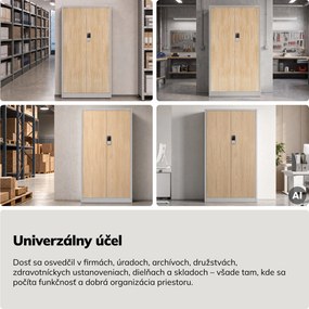 Kovová kancelárska skriňa so zámkom na kód sivá, dub sonoma, 900x1850x400 mm: DANIEL Eco Design
