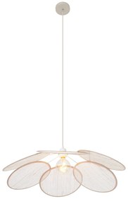 Japandi závesná lampa krémová s ľanovým tienidlom - Aisha
