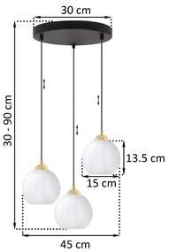 Závesné svietidlo Costa, 3x biele sklenené tienidlo, b/g, o