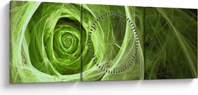 Obraz - Abstraktné ruže zelená (s hodinami) (90x30 cm)