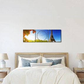 Obraz - jeseň v Paríži (s hodinami) (90x30 cm)