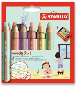 Pastelky Stabilo Woody 3v1, 6 ks