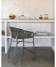 Zelená kovová/polstrovaná záhradná barová stolička Yanet – Kave Home