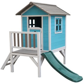 Drevený záhradný domček pre deti so šmykľavkou, modrá/sivá/biela, MAILEN
