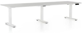 Výškovo nastaviteľný stôl OfficeTech Long, 260 x 80 cm, biela podnož, svetlo sivá