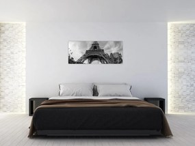 Obraz - Eiffelova veža, čiernobiela (120x50 cm)