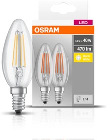 OSRAM Sada 2x LED žiarovka E14, sviečka, 4W, 470lm, 2700K, teplá biela